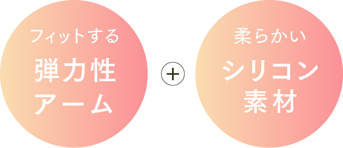 フィットする弾力性アーム + 柔らかいシリコン素材