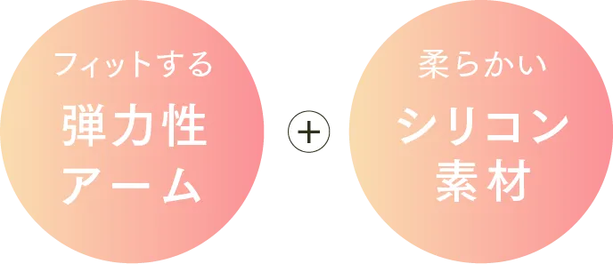 フィットする弾力性アーム + 柔らかいシリコン素材