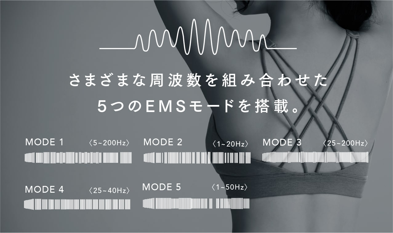 さまざまな周波数を組み合わせた 5つのEMSモードを搭載。